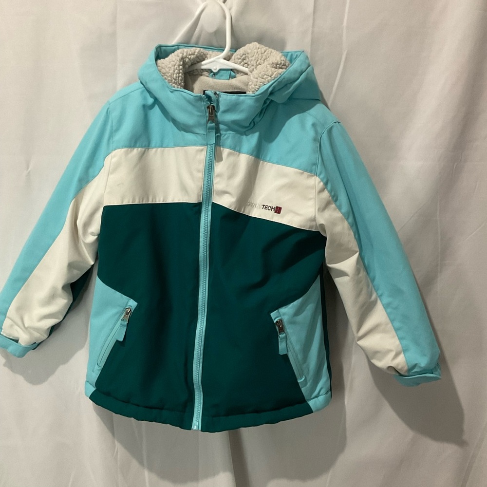 Swiss Tech Girls Winter Coat Double Zipper Size 4/5 XS/XCH Blue/White/Green - Picture 1 of 16